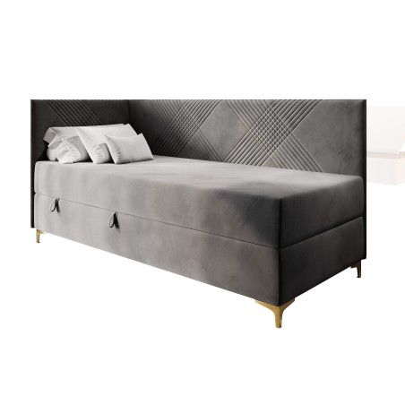 MATRIX 2M Jugendbett 90x200 cm mit Bettkasten und Matratze, goldene Metallfüße