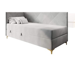 Einzelbett 100x200 cm mit Stauraum und Matratze, goldene Metallfüße, MATRIX 2M