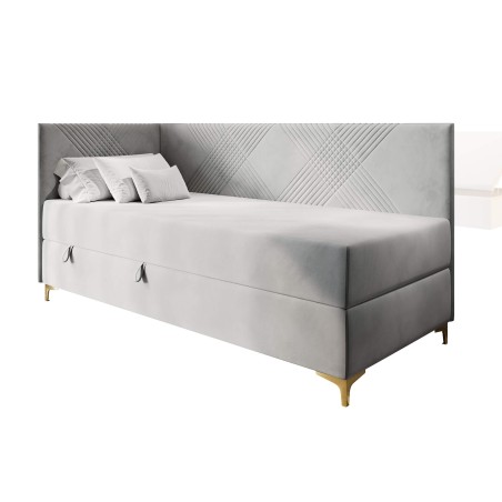 Einzelbett 100x200 cm mit Stauraum und Matratze, goldene Metallfüße, MATRIX 2M