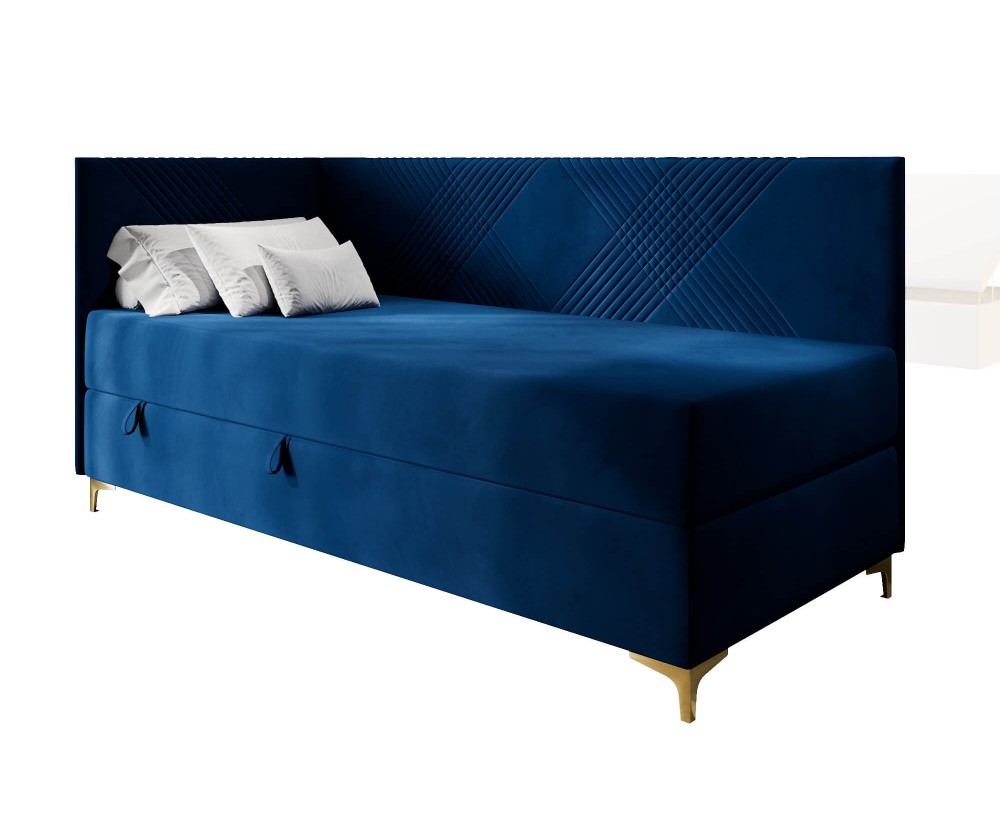 Einzelbett 100x200 cm mit Stauraum und Matratze, goldene Metallfüße, MATRIX 2M
