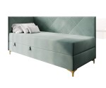 Einzelbett 100x200 cm mit Stauraum und Matratze, goldene Metallfüße, MATRIX 2M