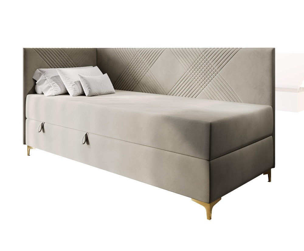 Einzelbett 100x200 cm mit Stauraum und Matratze, goldene Metallfüße, MATRIX 2M Einzelbett 100x200 cm mit Stauraum und Matratze, goldene Metallfüße, MATRIX 2M