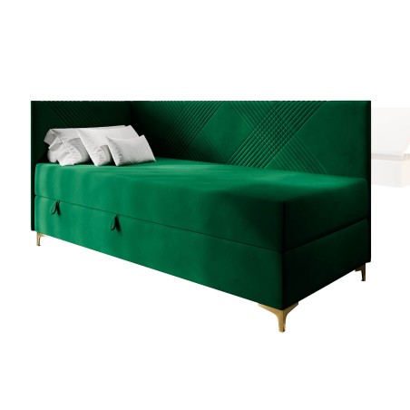 MATRIX 2M Einzelbett 100x200 cm mit Bettkasten und Matratze, goldene Metallfüße