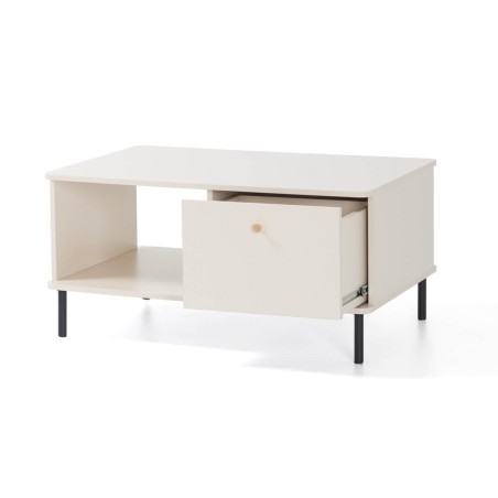 GRANDE GR11 Kaffeetisch, Couchtisch mit Schublade, Sofatisch sandbeige mit Struktur