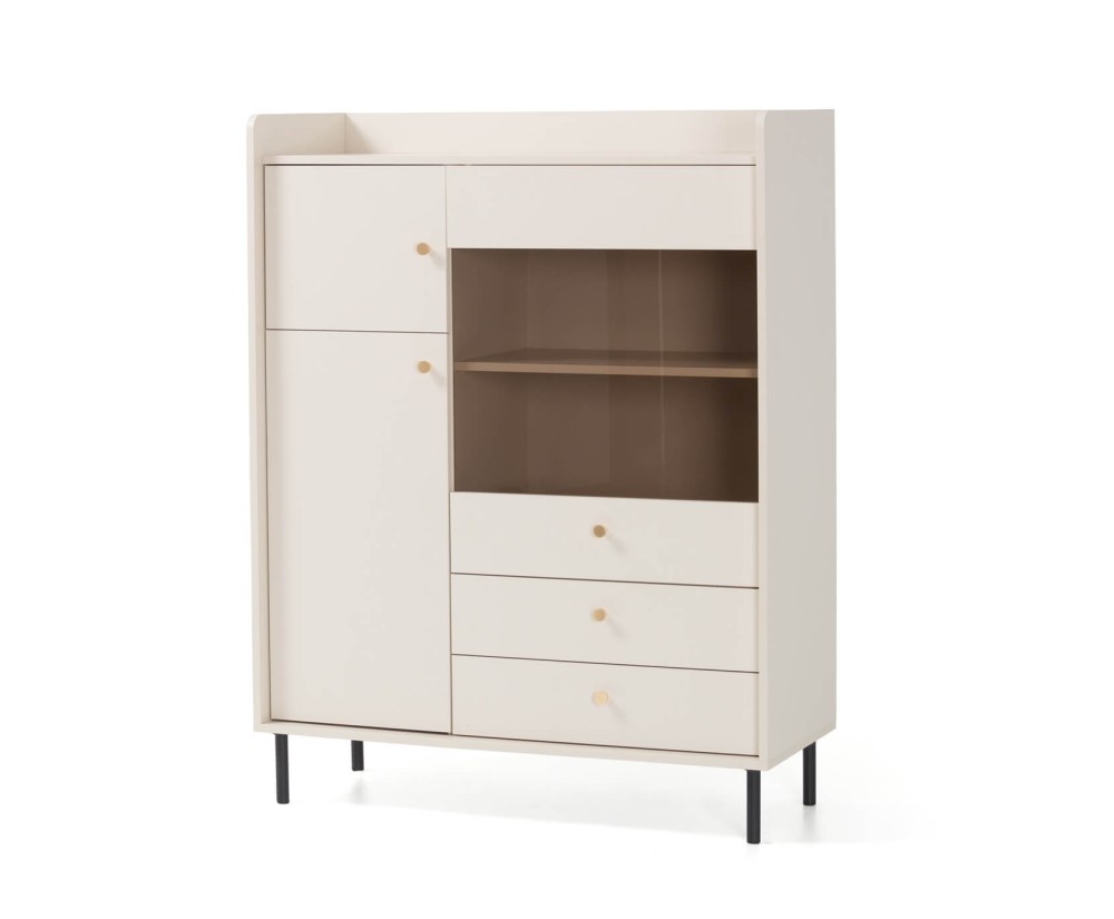 Kommode mit Schubladen und einer Glasfront, Sandbeige mit Struktur, GRANDE GR2