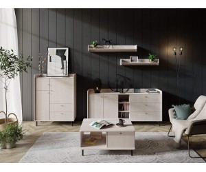 GRANDE GR Möbelset 5-teilig für Wohnzimmer, Sandbeige mit Struktur