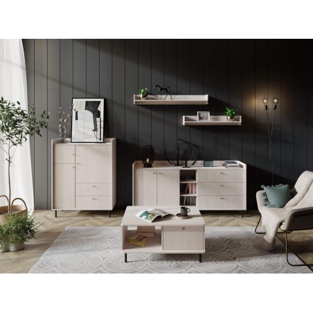 GRANDE GR Möbelset 5-teilig für Wohnzimmer, Sandbeige mit Struktur