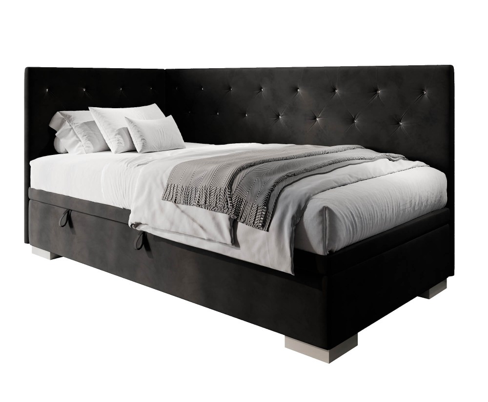 Jugendbett 90x200 cm mit Kristallen am Kopfteil und an der Seitenblende, ohne Matratze, PRINCESS 1R