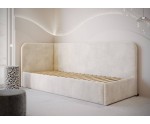 Polsterbett 90x200 cm mit Bettkasten und Lattenrost, im hellen Trendstoff Bouclé, MARIO SM 03