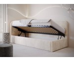 Polsterbett 90x200 cm mit Bettkasten und Lattenrost, im hellen Trendstoff Bouclé, MARIO SM 03