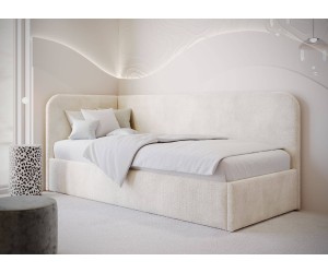 Polsterbett 90x200 cm mit Bettkasten und Lattenrost, im hellen Trendstoff Bouclé, MARIO SM 03