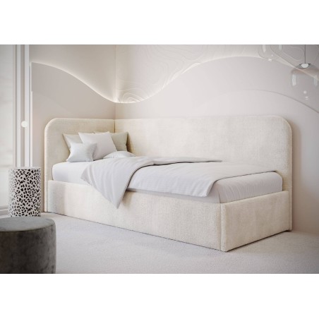 Polsterbett 90x200 cm mit Bettkasten und Lattenrost, im hellen Trendstoff Bouclé, MARIO SM 03
