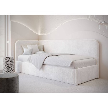 MARIO SM 03 Jugendbett 100x200 cm mit Bettkasten und Lattenrost, im hellen Bouclé-Stoff