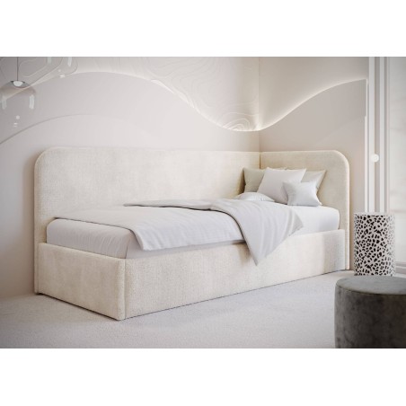 MARIO SM 03 Einzelbett 120x200 cm mit Bettkasten und Lattenrost, im hellen Bouclé-Stoff