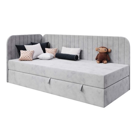 Eckbett 100x200 cm mit Bettkasten, abgerundete Seitenteile, INTARO A28