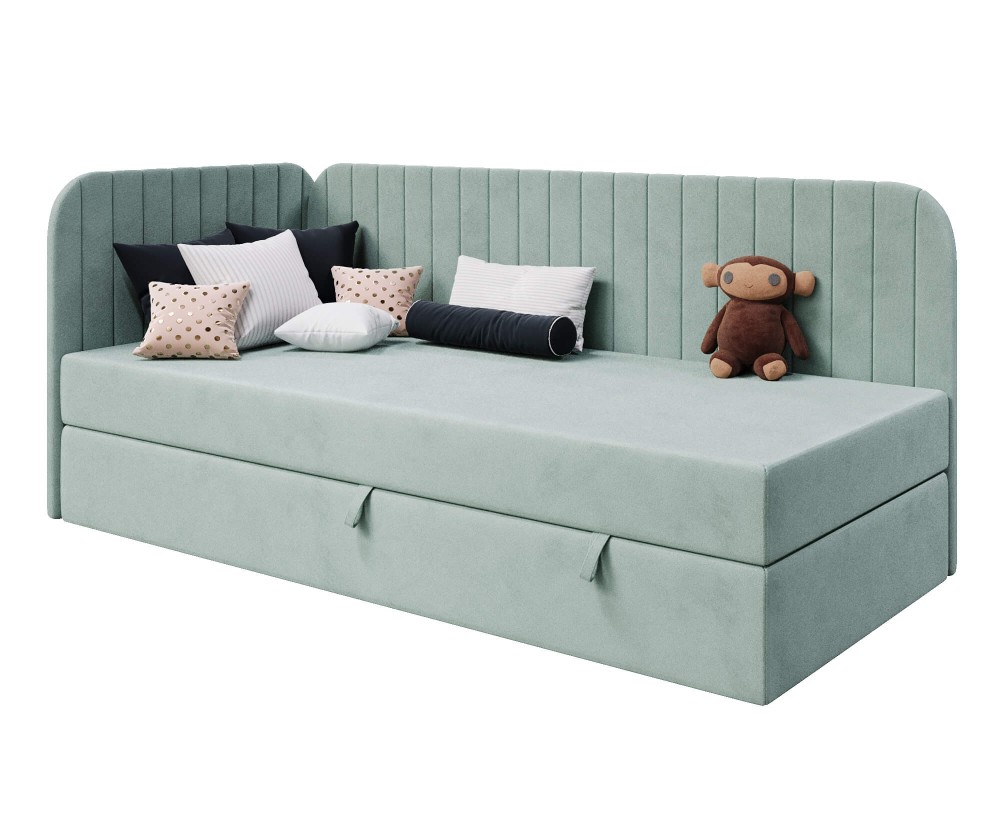 Jugendbett 120x200 cm mit Bettkasten, abgerundete Seitenteile, INTARO A28