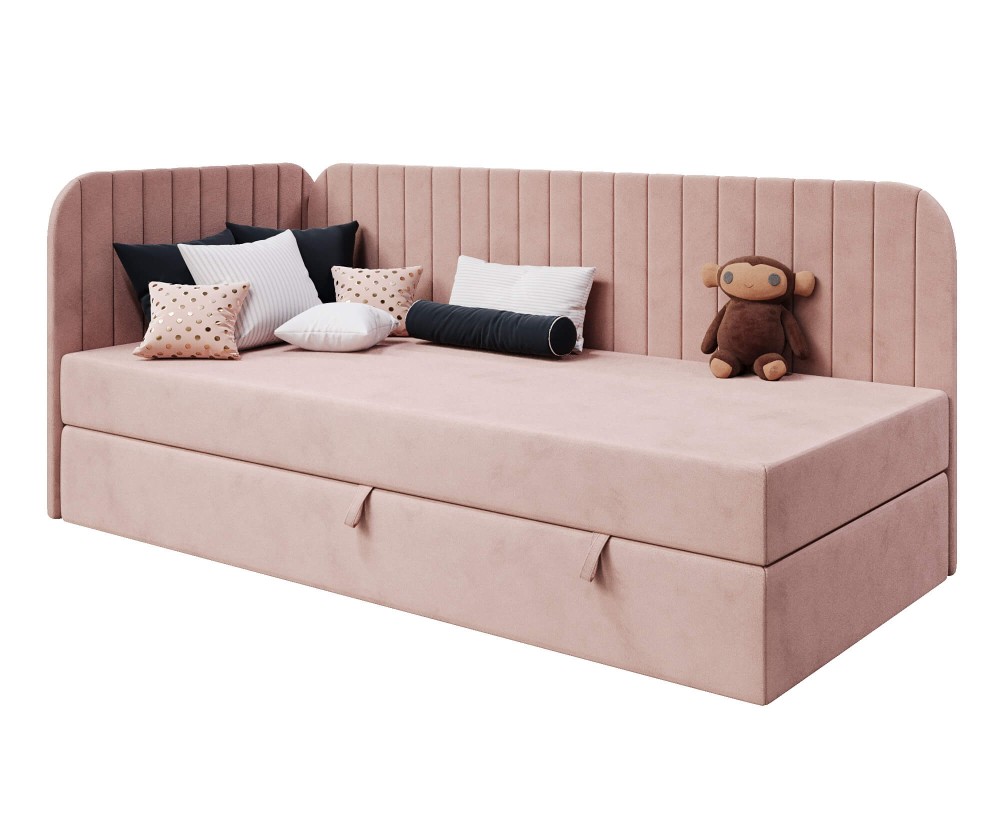 Jugendbett 120x200 cm mit Bettkasten, abgerundete Seitenteile, INTARO A28