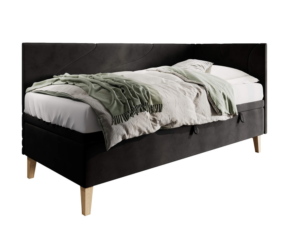Jugendbett 90x200 cm, Einzelbett mit Bettkasten, Nähte in Wellenform, NEPTUN 1R