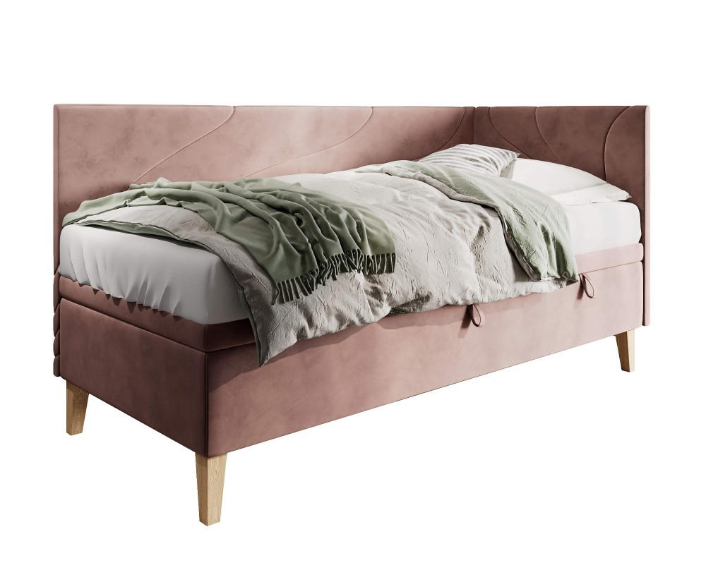 Jugendbett 90x200 cm, Einzelbett mit Bettkasten, Nähte in Wellenform, NEPTUN 1R