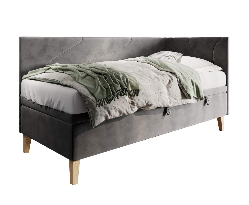 Jugendbett 90x200 cm, Einzelbett mit Bettkasten, Nähte in Wellenform, NEPTUN 1R