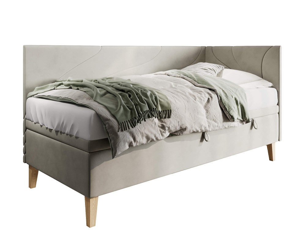 Jugendbett 90x200 cm, Einzelbett mit Bettkasten, Nähte in Wellenform, NEPTUN 1R