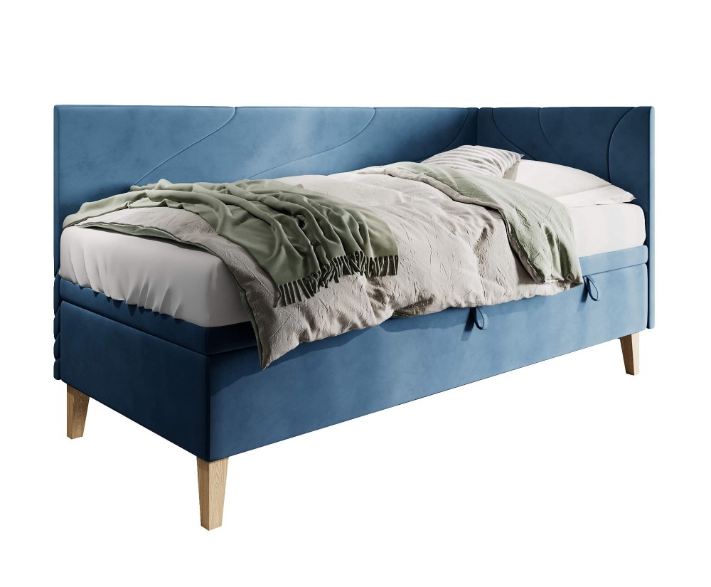 Jugendbett 90x200 cm, Einzelbett mit Bettkasten, Nähte in Wellenform, NEPTUN 1R
