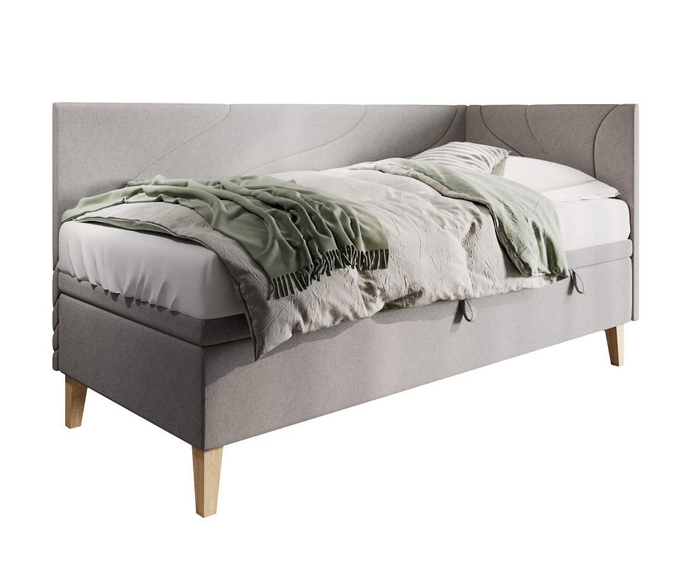 Jugendbett 90x200 cm, Einzelbett mit Bettkasten, Nähte in Wellenform, NEPTUN 1R