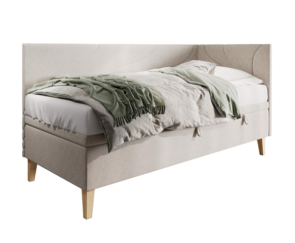 Jugendbett 90x200 cm, Einzelbett mit Bettkasten, Nähte in Wellenform, NEPTUN 1R