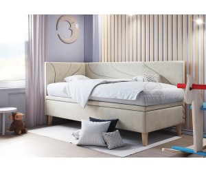 Neptun 1R Einzelbett 100x200 cm, Polsterbett mit Bettkasten, Nähte in Wellenform