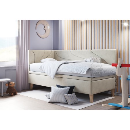 Neptun 1R Einzelbett 100x200 cm, Polsterbett mit Bettkasten, Nähte in Wellenform