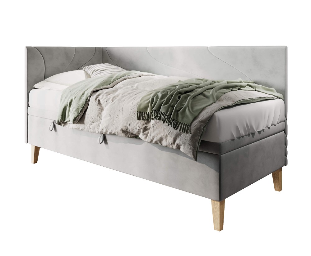 Einzelbett 100x200 cm, Polsterbett mit Bettkasten, Nähte in Wellenform, NEPTUN 1R
