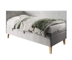 Einzelbett 100x200 cm, Polsterbett mit Bettkasten, Nähte in Wellenform, NEPTUN 1R