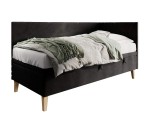 Einzelbett 100x200 cm, Polsterbett mit Bettkasten, Nähte in Wellenform, NEPTUN 1R