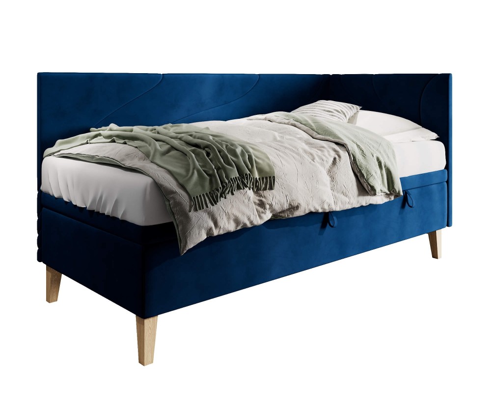 Einzelbett 100x200 cm, Polsterbett mit Bettkasten, Nähte in Wellenform, NEPTUN 1R