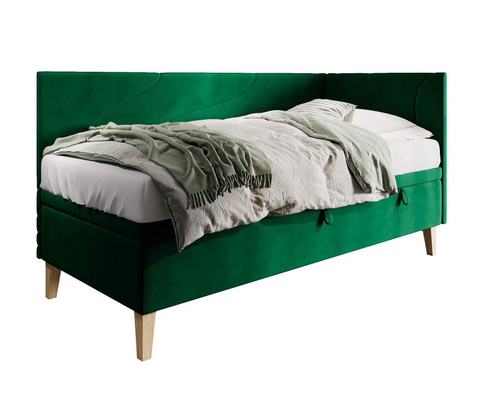 Einzelbett 100x200 cm, Polsterbett mit Bettkasten, Nähte in Wellenform, NEPTUN 1R