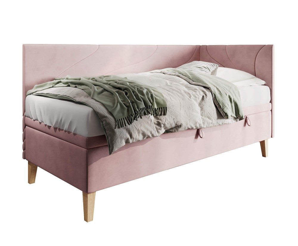 Einzelbett 100x200 cm, Polsterbett mit Bettkasten, Nähte in Wellenform, NEPTUN 1R