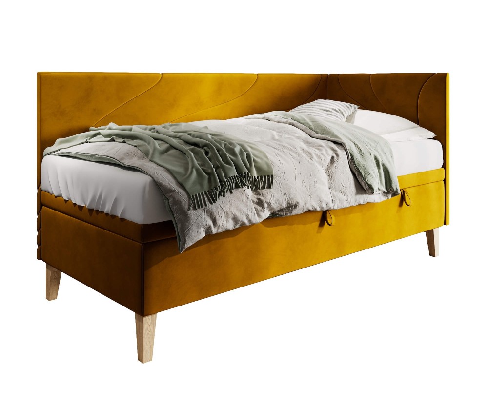 Einzelbett 100x200 cm, Polsterbett mit Bettkasten, Nähte in Wellenform, NEPTUN 1R