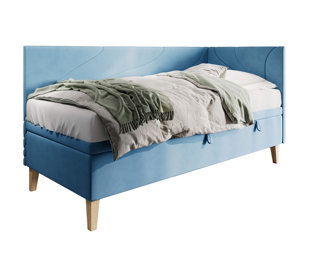 Einzelbett 100x200 cm, Polsterbett mit Bettkasten, Nähte in Wellenform, NEPTUN 1R