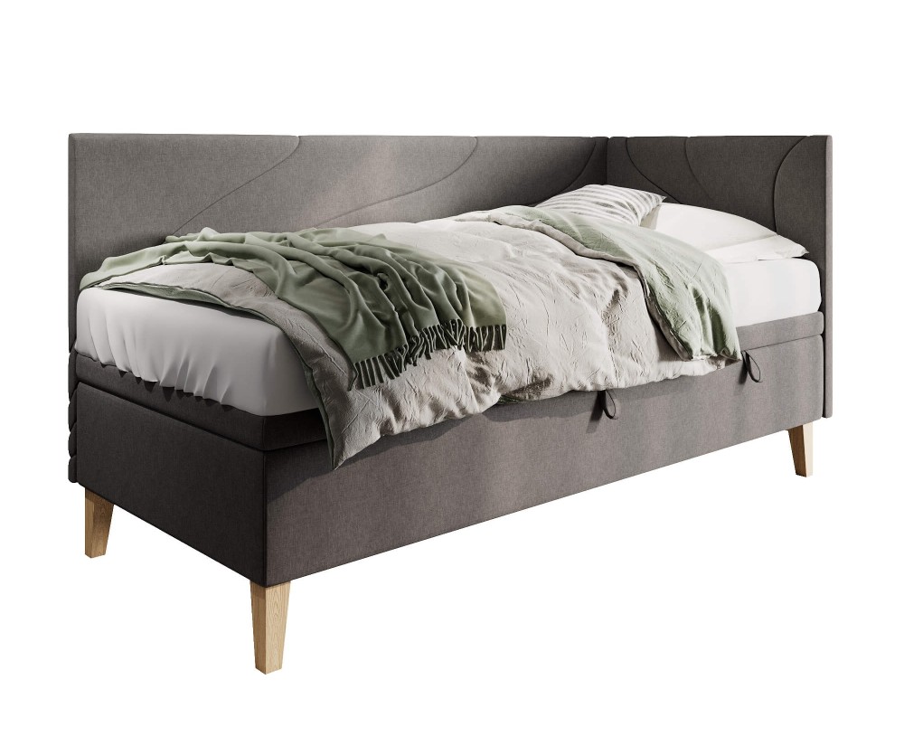 Einzelbett 100x200 cm, Polsterbett mit Bettkasten, Nähte in Wellenform, NEPTUN 1R