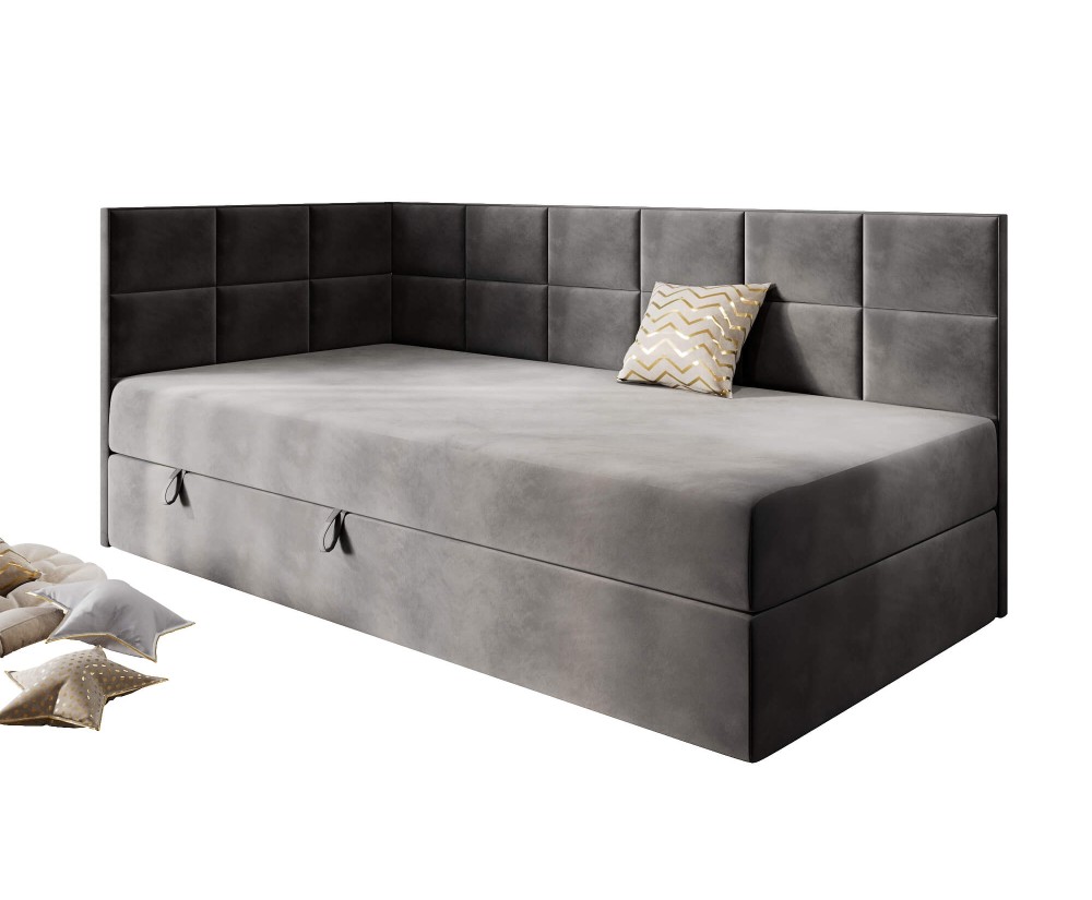 Jugendbett 100x200 cm mit Bettkasten, Einzelbett mit Seitenteilen, MEROO 3M