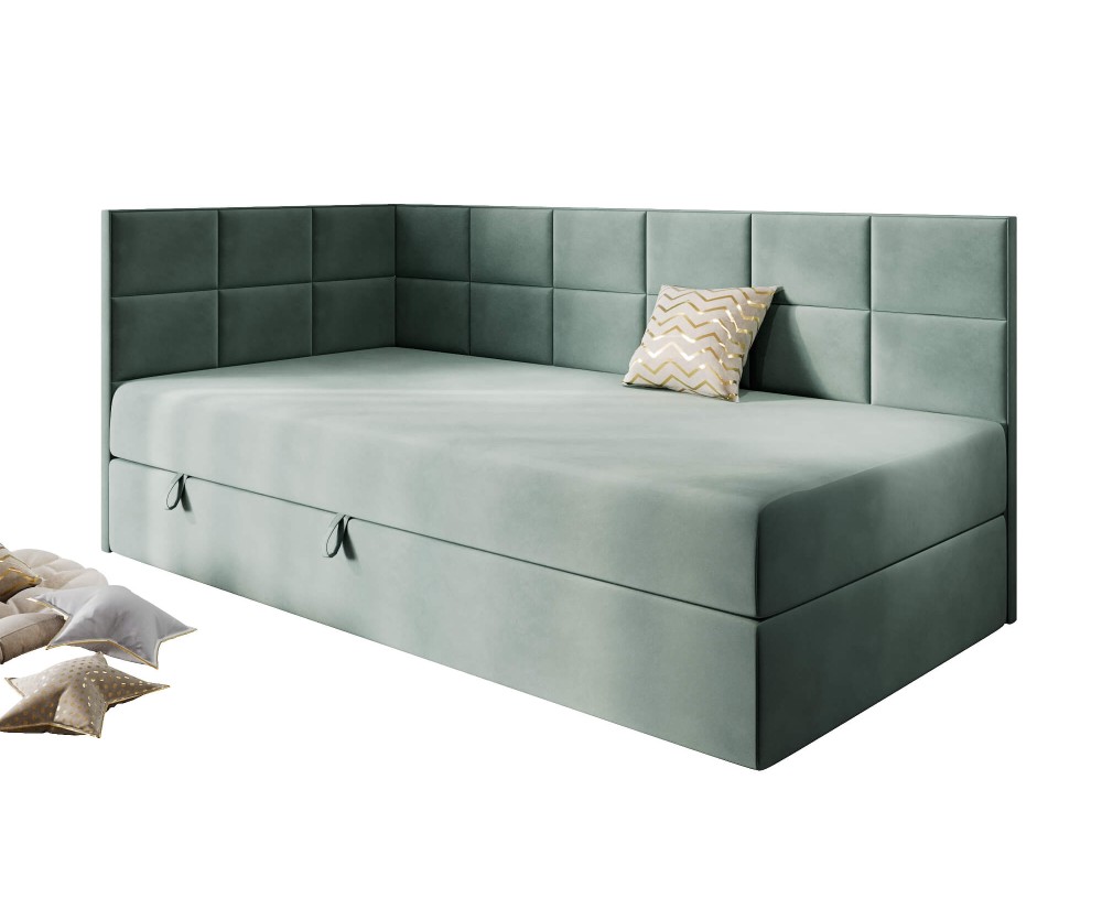 Jugendbett 100x200 cm mit Bettkasten, Einzelbett mit Seitenteilen, MEROO 3M