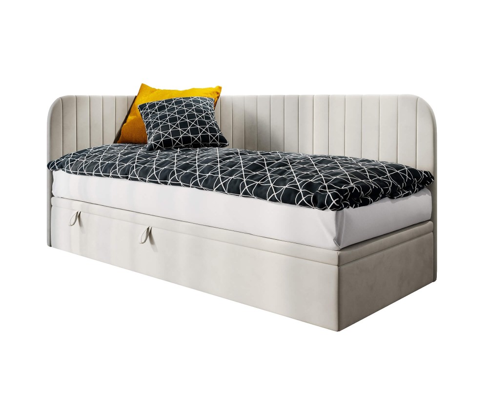 Einzelbett 90x200 cm für Jugendzimmer, Seitenblende und Kopfteil abgerundet, ANTOS 2R