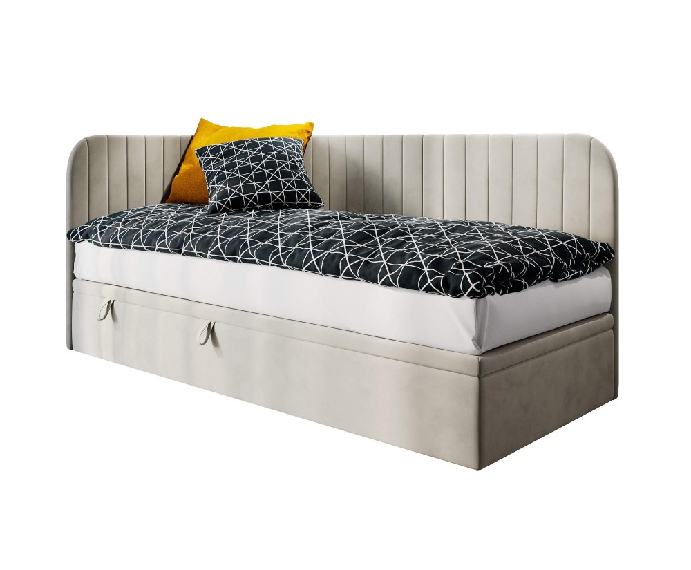 Einzelbett 90x200 cm für Jugendzimmer, Seitenblende und Kopfteil abgerundet, ANTOS 2R