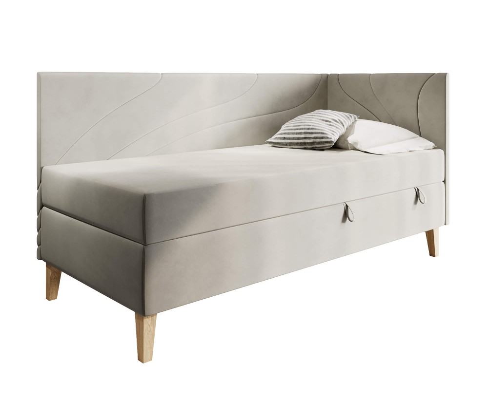 Jugendbett einzeln 80x200 cm mit Bettkasten, Holzfüße, NEPTUN 2M