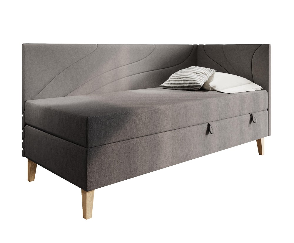 Jugendbett einzeln 80x200 cm mit Bettkasten, Holzfüße, NEPTUN 2M