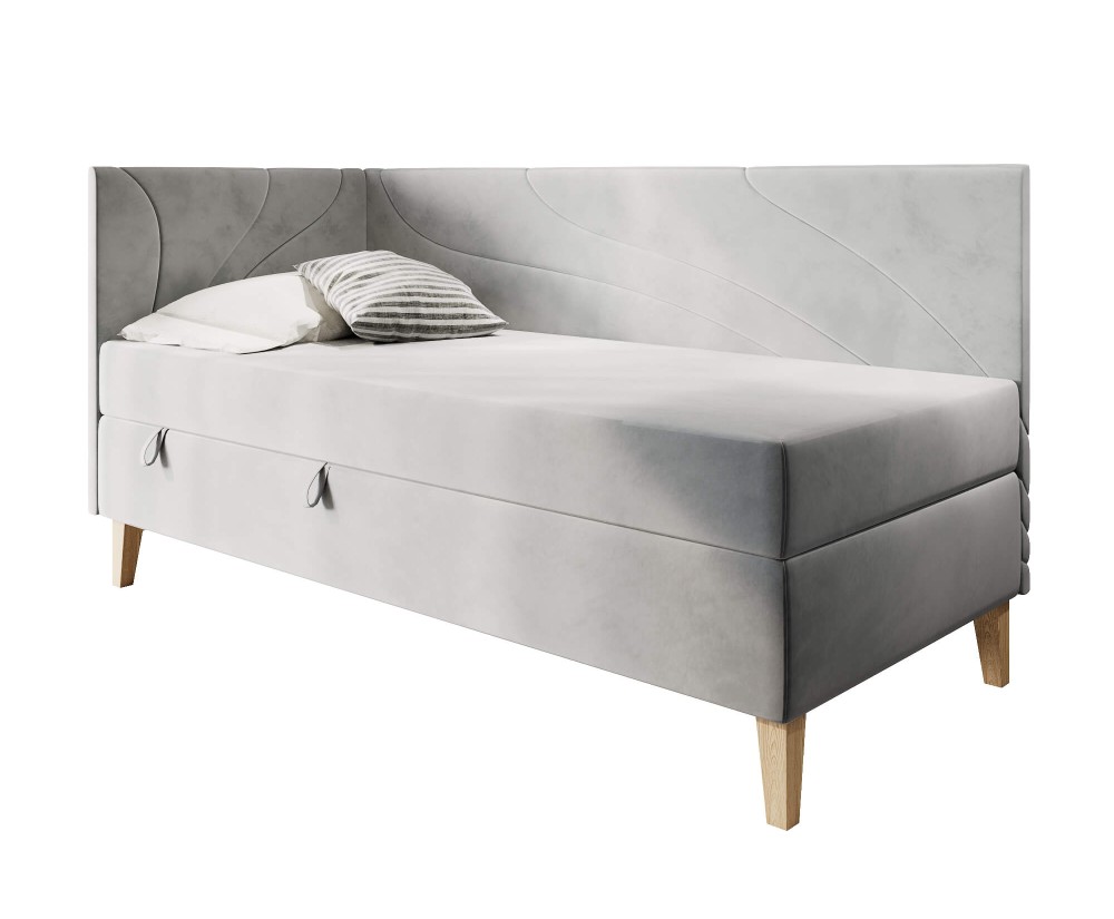 Einzelbett 90x200 cm mit Bettkasten, Holzfüße, NEPTUN 2M