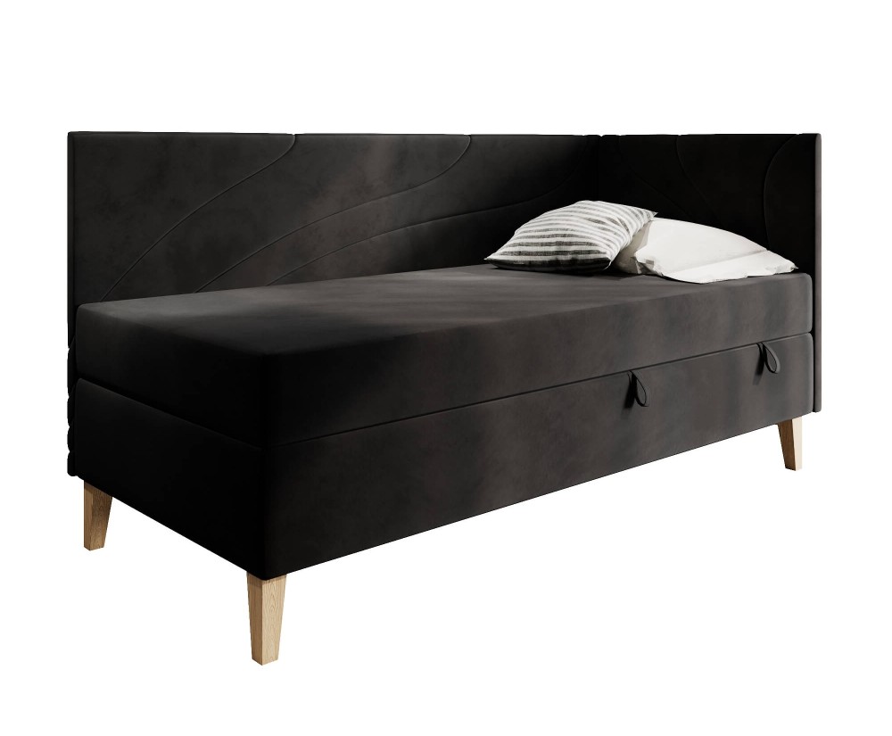 Einzelbett 90x200 cm mit Bettkasten, Holzfüße, NEPTUN 2M