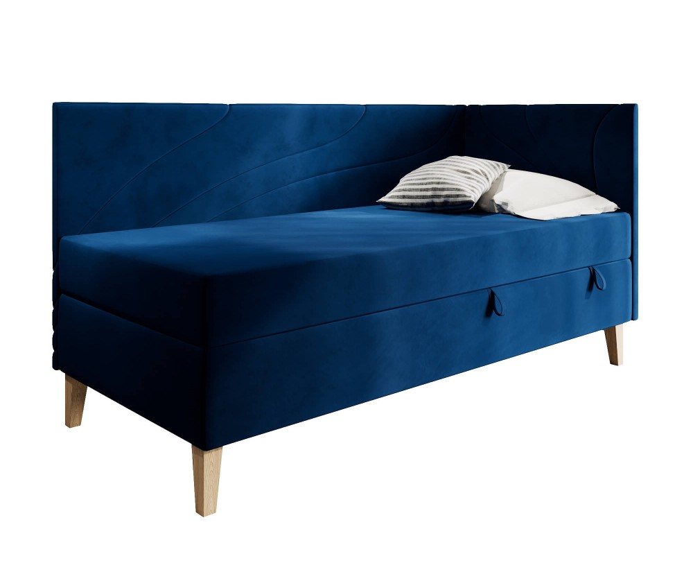 Einzelbett 90x200 cm mit Bettkasten, Holzfüße, NEPTUN 2M