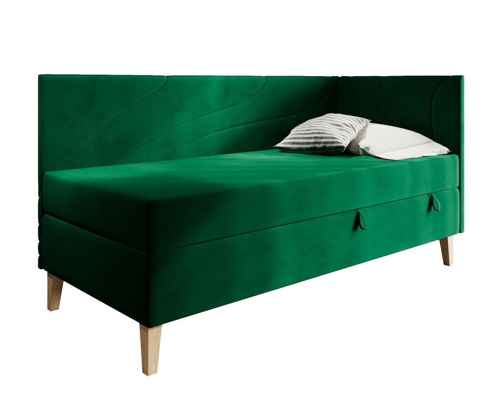 Einzelbett 90x200 cm mit Bettkasten, Holzfüße, NEPTUN 2M