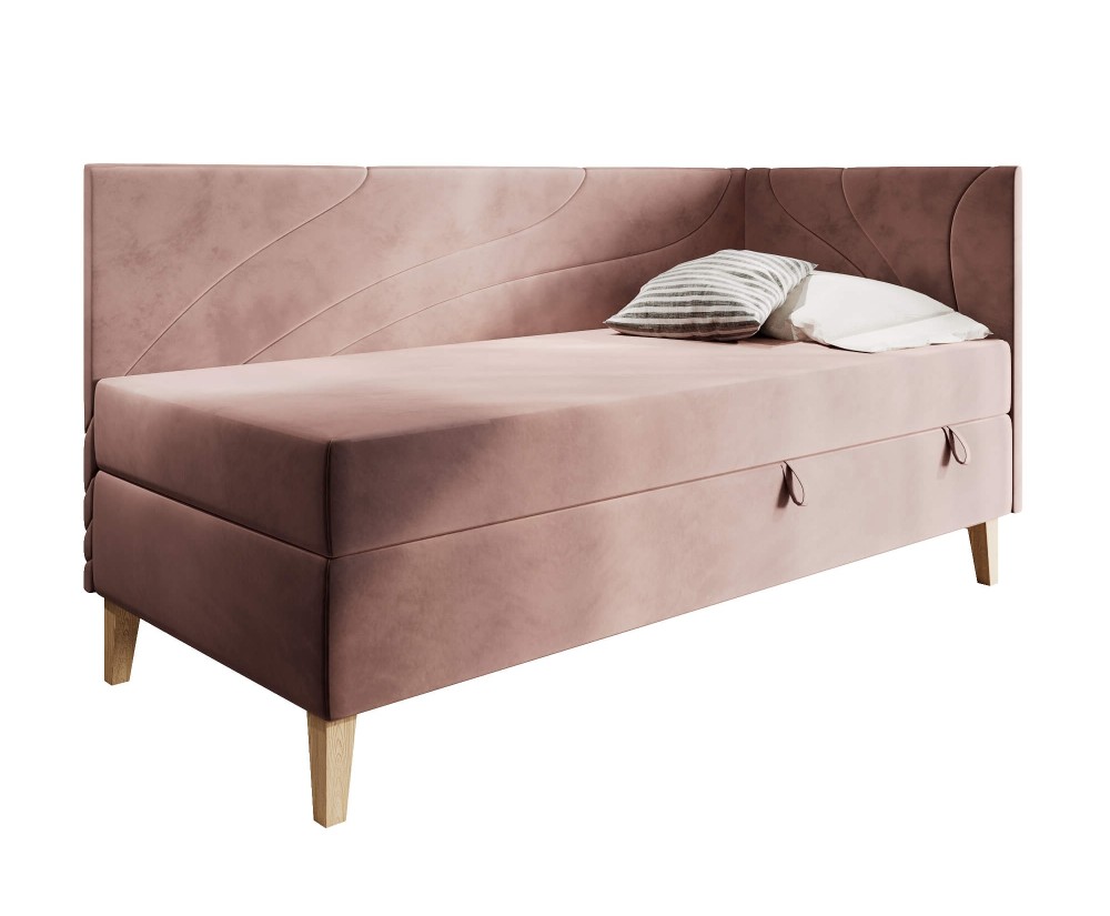 Einzelbett 90x200 cm mit Bettkasten, Holzfüße, NEPTUN 2M